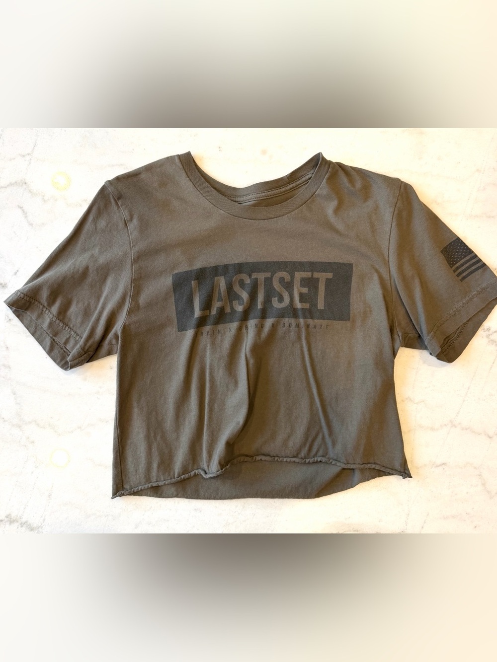 LASTSET Olive Cropped Graphic Tee - Women